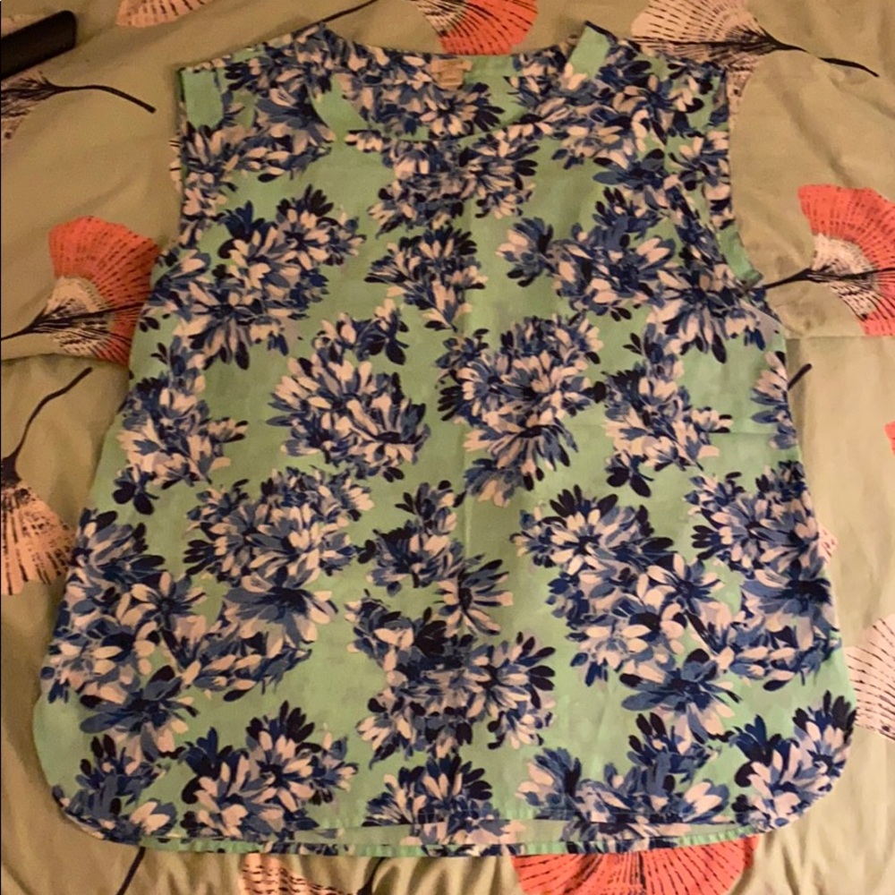 Green and blue flowered sleeveless top